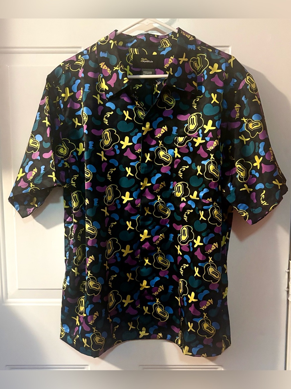 NWT AlphaStyle Doodle Printed Button Up Men’s Shirt Orig. Streetwear size XL